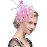 Women Fascinators Tea Party Hat Headwear Feather Flower Fascinator Headband Hairclips Dotted Mesh Beaded