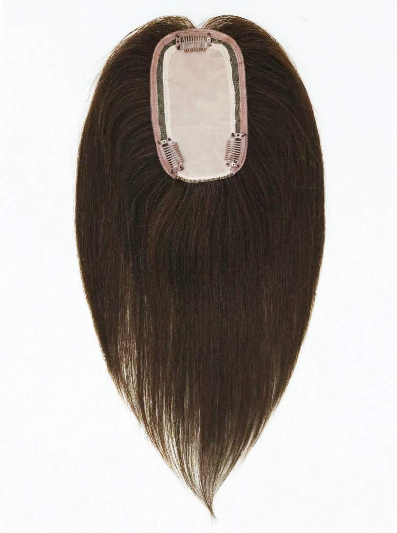 UniWigs Remy Human Hair Topper Pieces, Silk Top Clip In Hair Pieces 12 Inches Length For Hair Loss (dark brown)