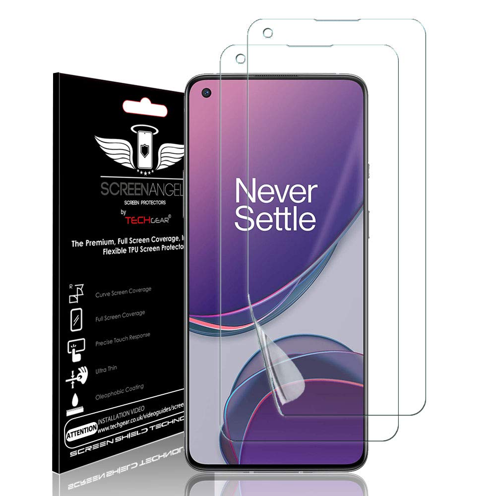 TECHGEAR [2 Pack Screen Protector fits OnePlus 8T [Screen Angel Edition] [Case Friendly] [Bubble Free] [FULL Screen Coverage] HD Clear Flexible TPU Film
