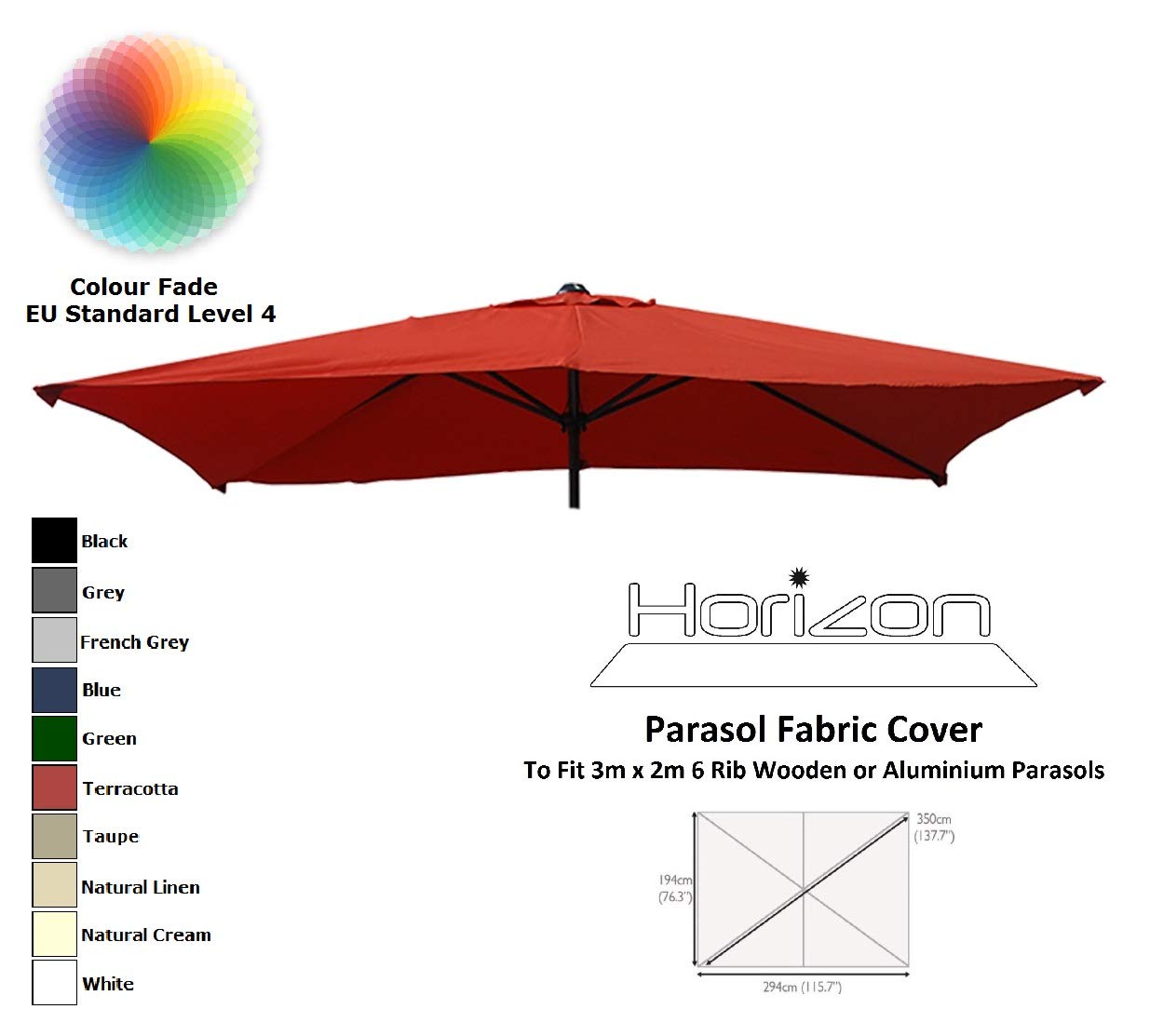 Horizon PARASOL COVER 3X2M METRE RECTANGULAR REPLACEMENT FABRIC
