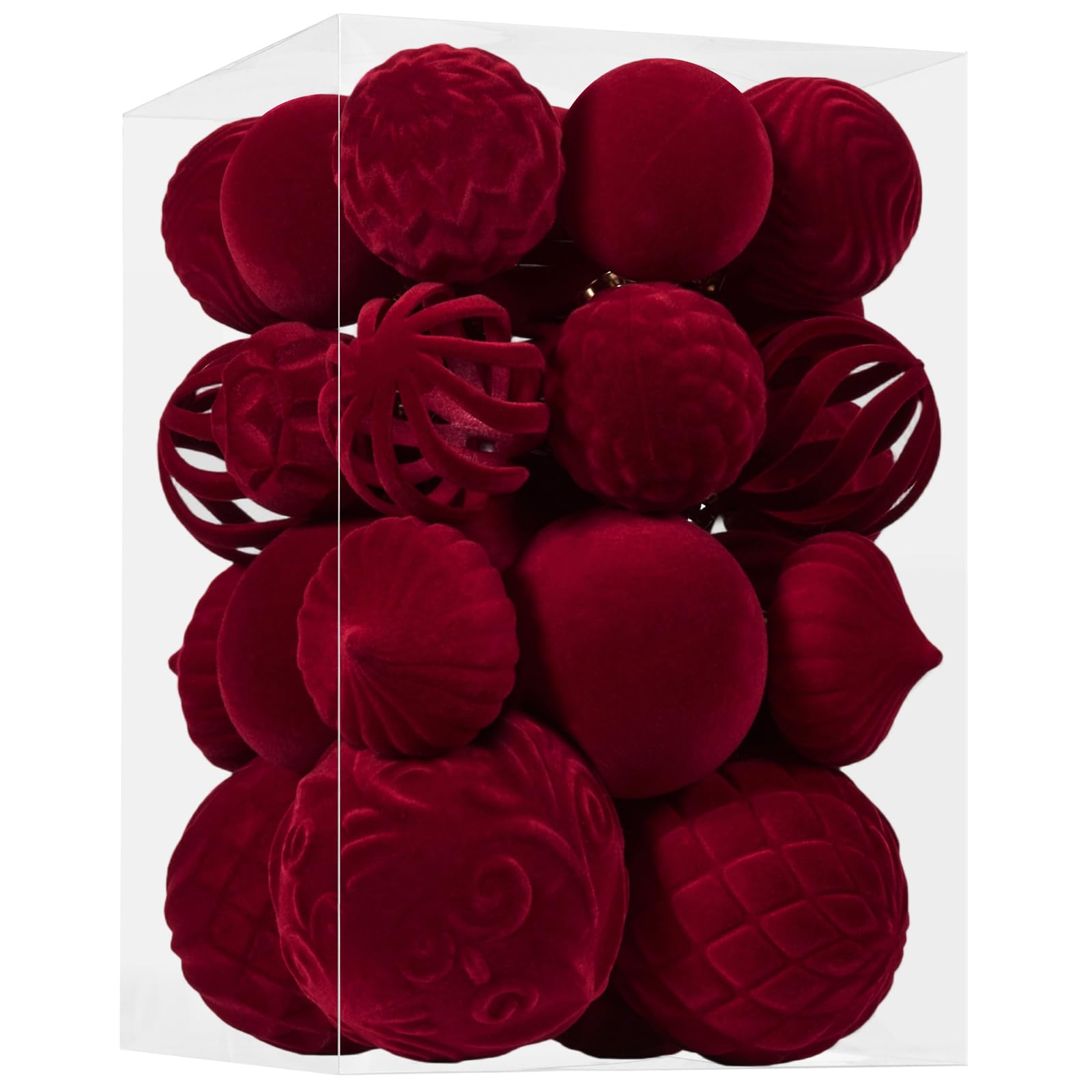 Photo 1 of 30pcs Velvet Christmas Ball Ornaments, Flocked Shatterproof Christmas Ornaments Hanging Xmas Tree Decorations Set for Home Party Holiday Decor (Multi-Size, Burgundy)