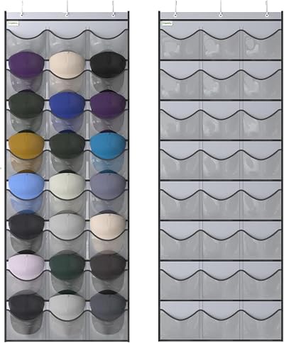 Unjumbly Baseball Hat Rack 24 Pocket Over Door Organizer Grey Clear Pockets