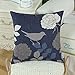 CaliTime Canvas Throw Pillow Cover Case for Couch Sofa Home Decoration Floral Cartoon Shadow Bird Silhouette 18 X 18 Inches Navy Ground Grey Bird