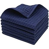 GQZLUCK 100% Natural Cotton Classic Waffle Weave Dish Cloths, Soft Ultra Absorbent Bath Hand FaceTowel, Fast Drying Lightweight Washcloth, Set of 6 (Navy Blue)
