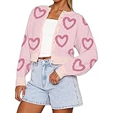Women Valentine's Day Cardigan Sweater Love Heart Print Button Down Knit Sweater Cute Knitwear Top