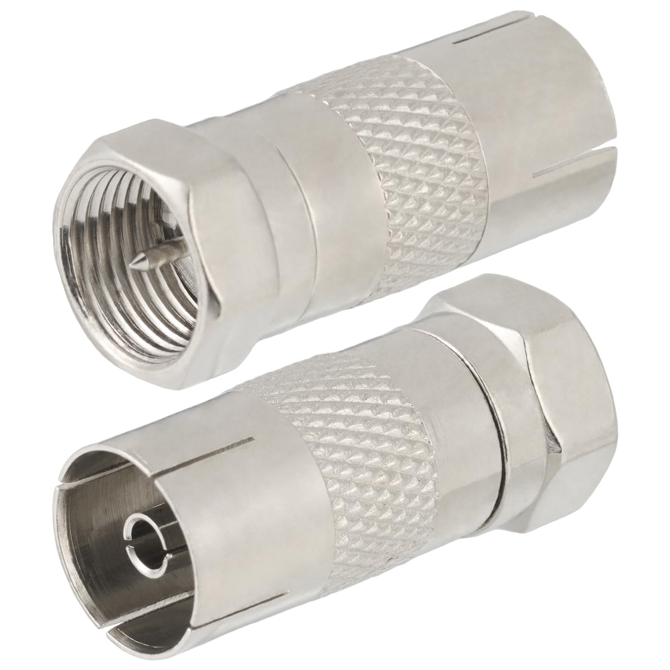 Vecys TV Aerial Coaxial Cable Adapter F Type Male to TV Female Adapter DVB-T T2 Tuner Antenna Adapter HD for Ariel BK LED 4K 3D UHD (2 pcs)