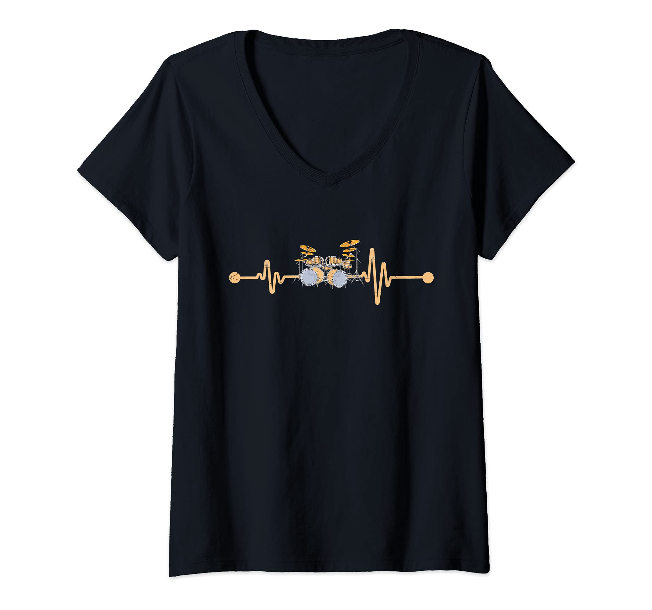 Womens Percussion Drum Set Drummer Heartbeat Musician Drums V-Neck T-Shirt