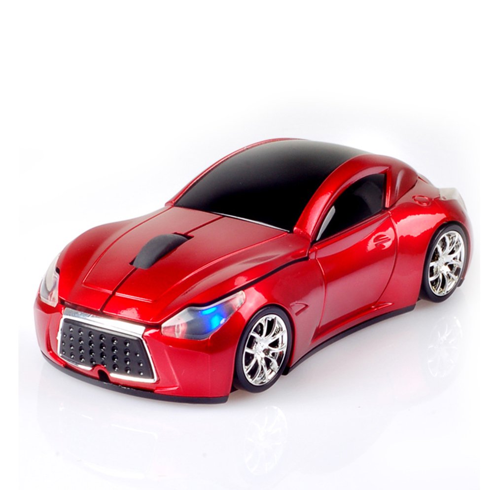 UrChoiceLtd 2.4GHz Wireless Sports Car Mouse Optical Ergonomic Design with Nano USB Receiver 10 Meter Range 3D 1600DPI For Laptops and PCs (Red)