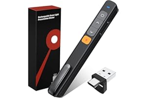 CATZARMOR 2 in 1 USB C Presentation Clicker with Bright Red Laser Pointer, 164FT Wireless Presenter Remote PowerPoint Clicker Slide Advancer with Hyperlink Volume Control for Mac Computer