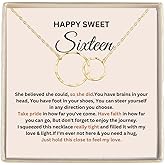 IPINK-Sweet 16 Gifts For Girls, 16th Birthday Gifts For 16 Year Old Girl, Happy Sweet Sixteen Bday Card Gift Ideas Necklace with Message Card and Gift Box