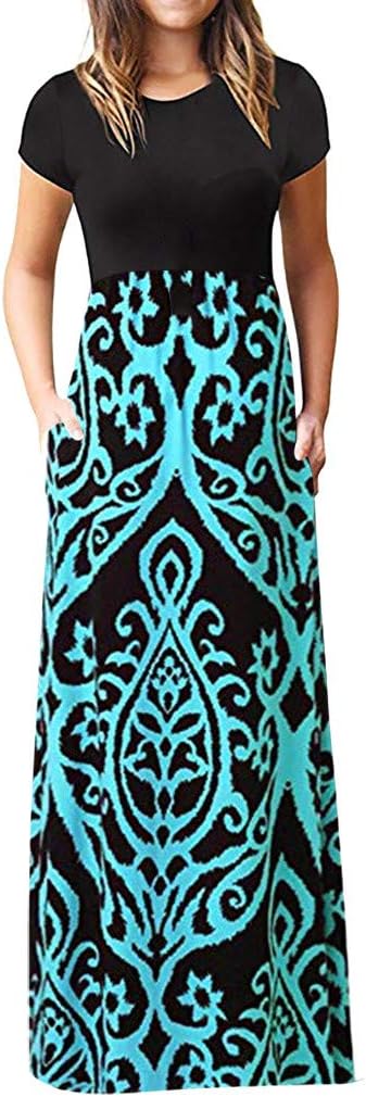 Yusealia Women Dresses Women's Summer Floral Print Long Sleeveless V-Neck Cocktail Dress