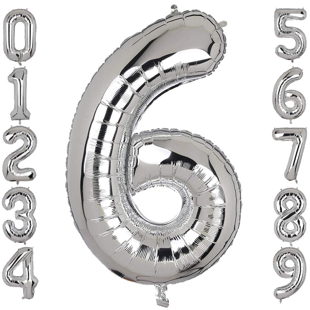 40 Inch Large Foil Number 6 Balloons Silver Big Mylar Helium Balloon Birthdays Party Decorations Supplies