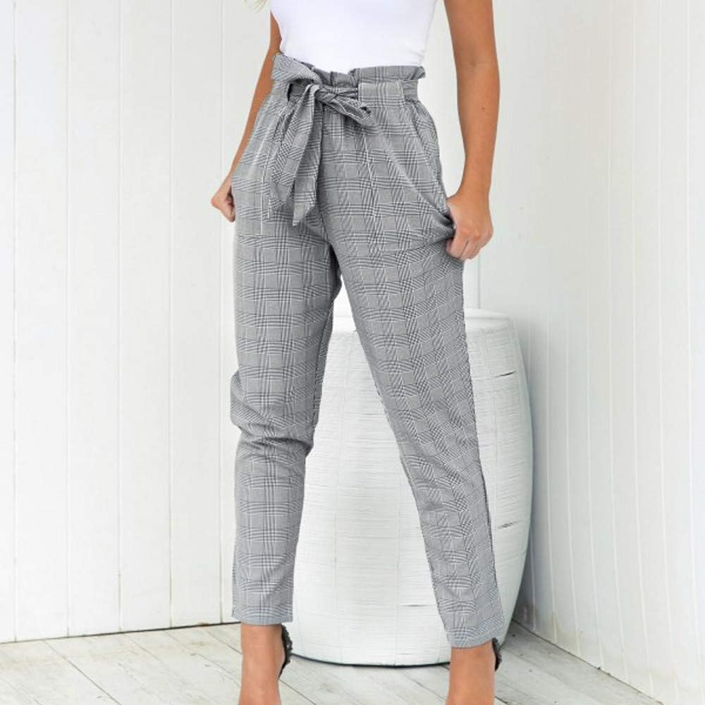 Koly Pantalons Decontractes A Carreaux Pour Femmes Skinny Slim Mode Dames Bottoms Trousers Pants Vetements Femmes Pantalon Femme Retro Chic Femme Sportswear