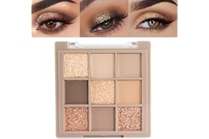 AMY'S DIARY Matte Shimmer Nude Brown Eye Shadow Palette Makeup,Eyeshadow Long Lasting Waterproof Cruelty-Free , 9 Blendable Shades in Smooth Matte and Shimmer Finishes with Gorgeous Pearls for Girls (05#)