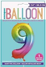 Unique 9-Shaped Rainbow Foil Balloon 86cm Party Decor view 2
