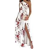 ECDAHICC Women's Sexy One Shoulder Cutout Pleated Maxi Dress Sleeveless High Slit Formal Evening Party Bridesmaid Dresses