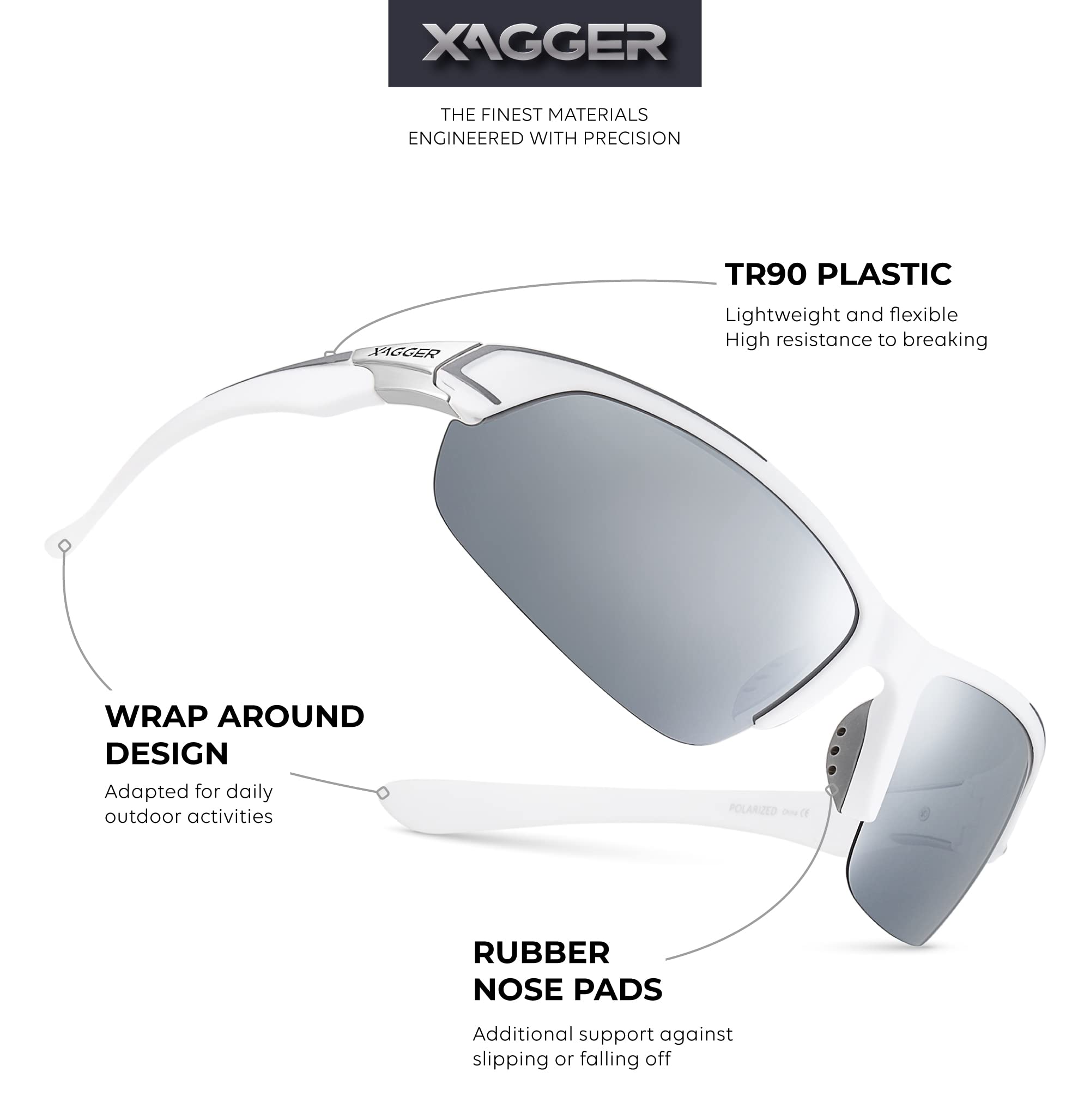 Xagger Polarized Sport Sunglasses for Men Women Wrap Around UV400 Running Baseball Softball Fishing Driving Glasses