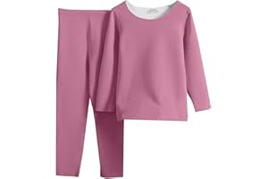 Boys Girls Fleece Thermal Shirt Pants Set 2 Piece Plain Lined Warm Long Sleeve Pullover Tops Stretchy Joggers Pants