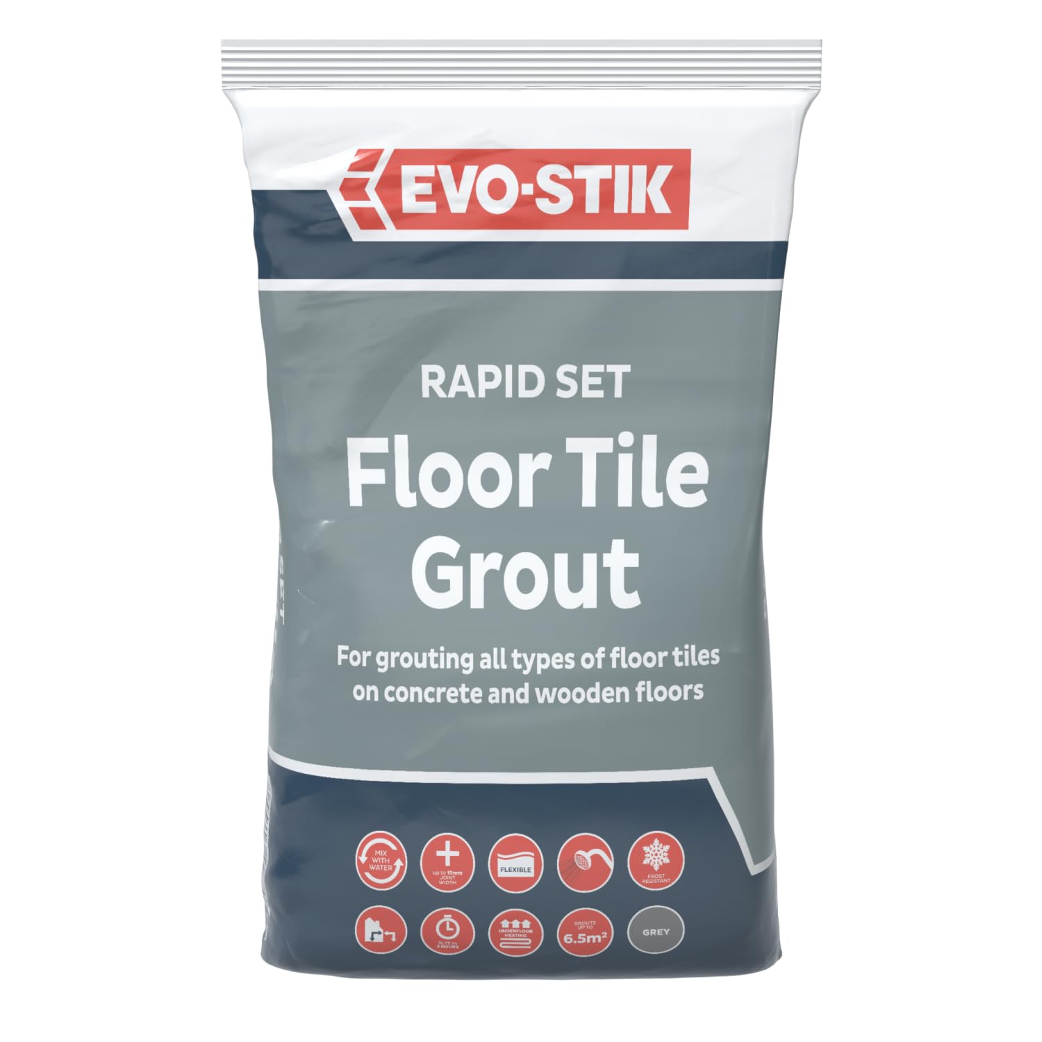 EVO-STIK Floor Tile Grout, Fast Setting Grey - 5kg - For Wood and Concrete Floors - Waterproof - For Interior and Exterior Use