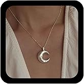 Andelaisi Boho Moon Pendant Necklace Vintage Crescent Choker Necklace Silver Half Moon Necklaces Hammered Celestial Chain Necklaces Jewelry for Women