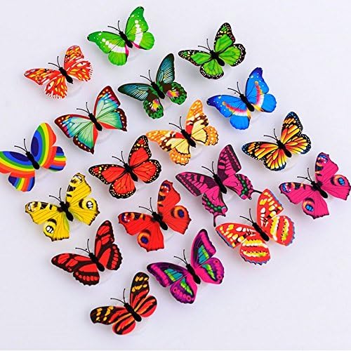 WDA LED 3D Butterfly Wall Decals Vivid Multicolored Night Lights for Children's Bedroom Kindergarten Wall Stickers, 8 Pcs / Pack