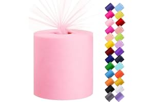 ICOSHOW Tulle Fabric Roll, 6” by 200 Yards (600FT) Tulle Organza Fabric Spool for DIY Tutu Skirt Baby Shower Decor Wedding Backdrop Crafts Birthday Party Supplies (Light Pink)
