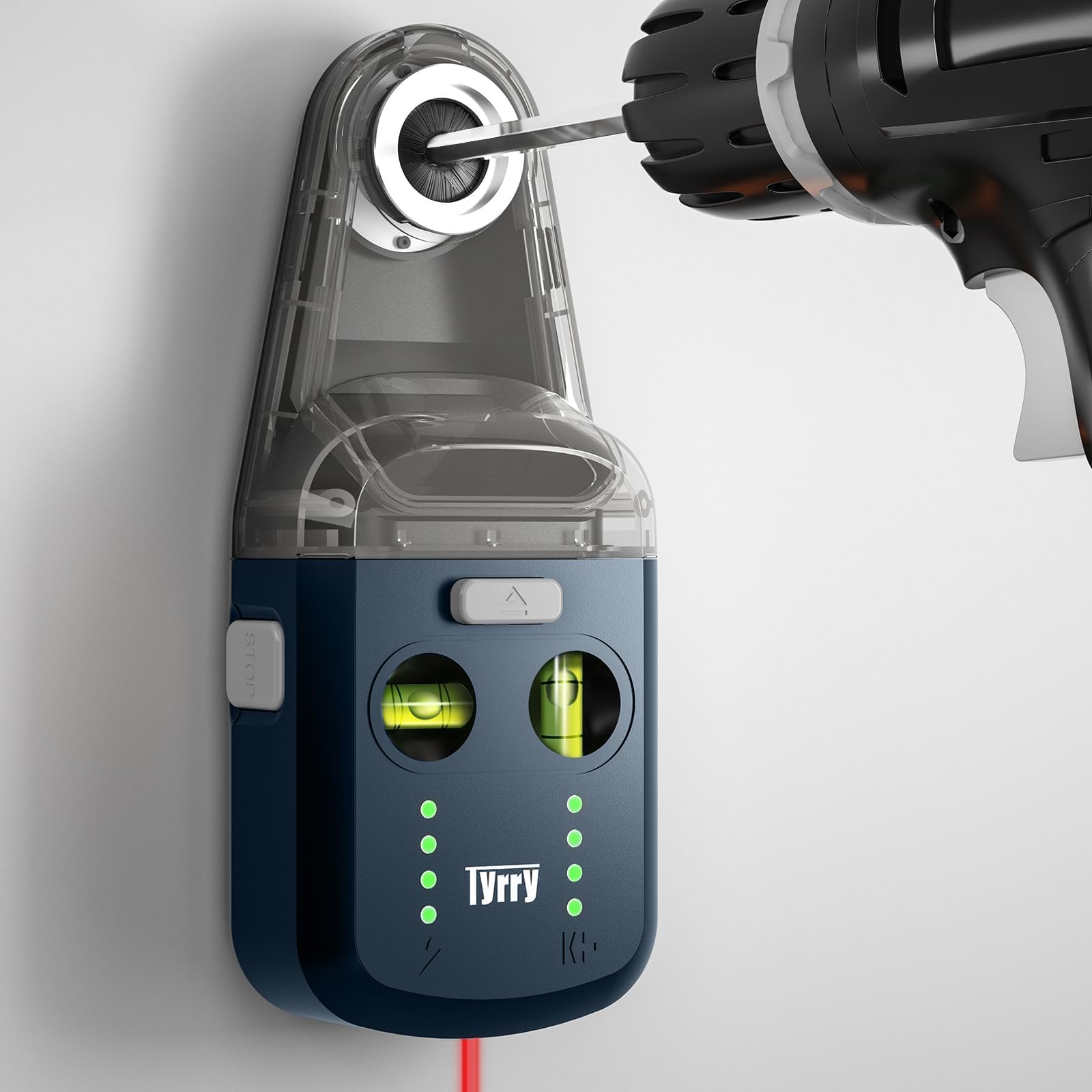 Photo 1 of Tyrry 4-in-1 Laser Level Tool with Line Laser, Drill Dust Collector, Wall Bracket, Electronic Vacuum Suction Cup, 1800 mAh Battery, Leveler Tool Perfect for Picture Hanging, Painting, Home Renovations