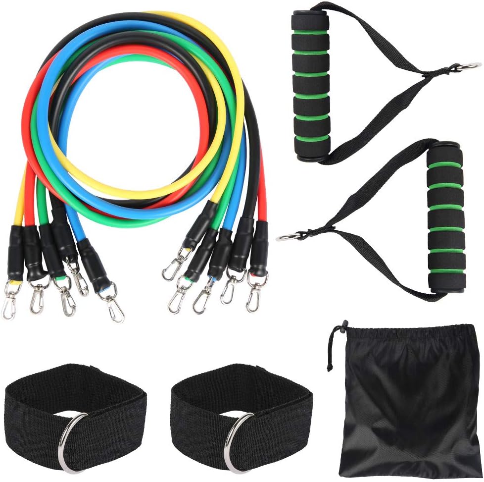 Windyeu Exercise Resistance Bands Set,Fitness Stretch Workout Bands, Exercises Resistance Bands Latex Tube Handle Body Training Workout Yoga for Men Women Home Gym Fitness Pilate Yoga Muscle Training