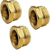 1/2&rdquo; G Thread (BSP) Female to 3/4&rdquo; GHT Male Connector, Brass BSP to Garden Hose Adapter, Industrial Metal Brass G Thread to Garden Hose Connect (3 Pack)