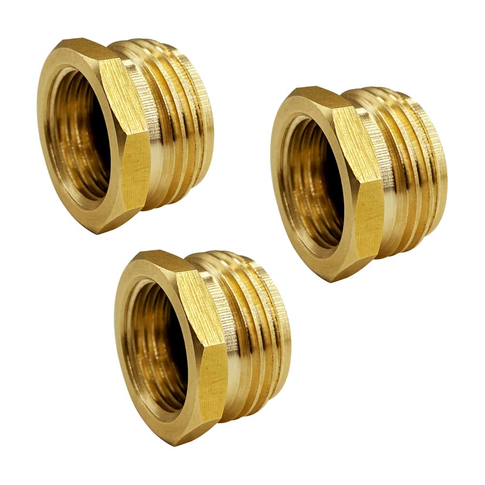 Photo 1 of 1/2” G Thread (BSP) Female to 3/4” GHT Male Connector, Brass BSP to Garden Hose Adapter, Industrial Metal Brass G Thread to Garden Hose Connect (3 Pack)