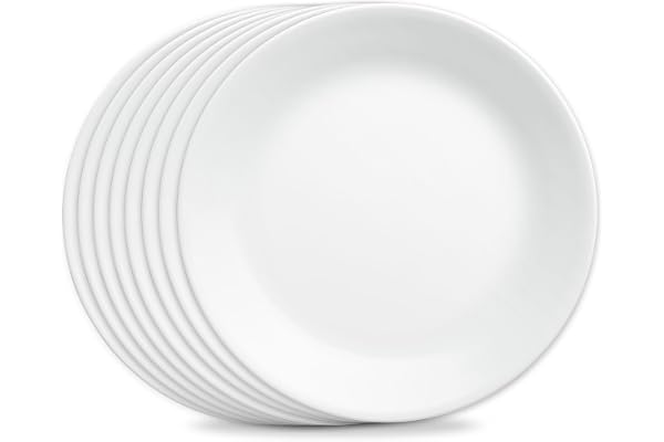 Corelle Vitrelle 8-Piece Dinner Plates Set Triple Layer Glass and Chip Resistant, Lightweight Round Plates, Winter Frost White