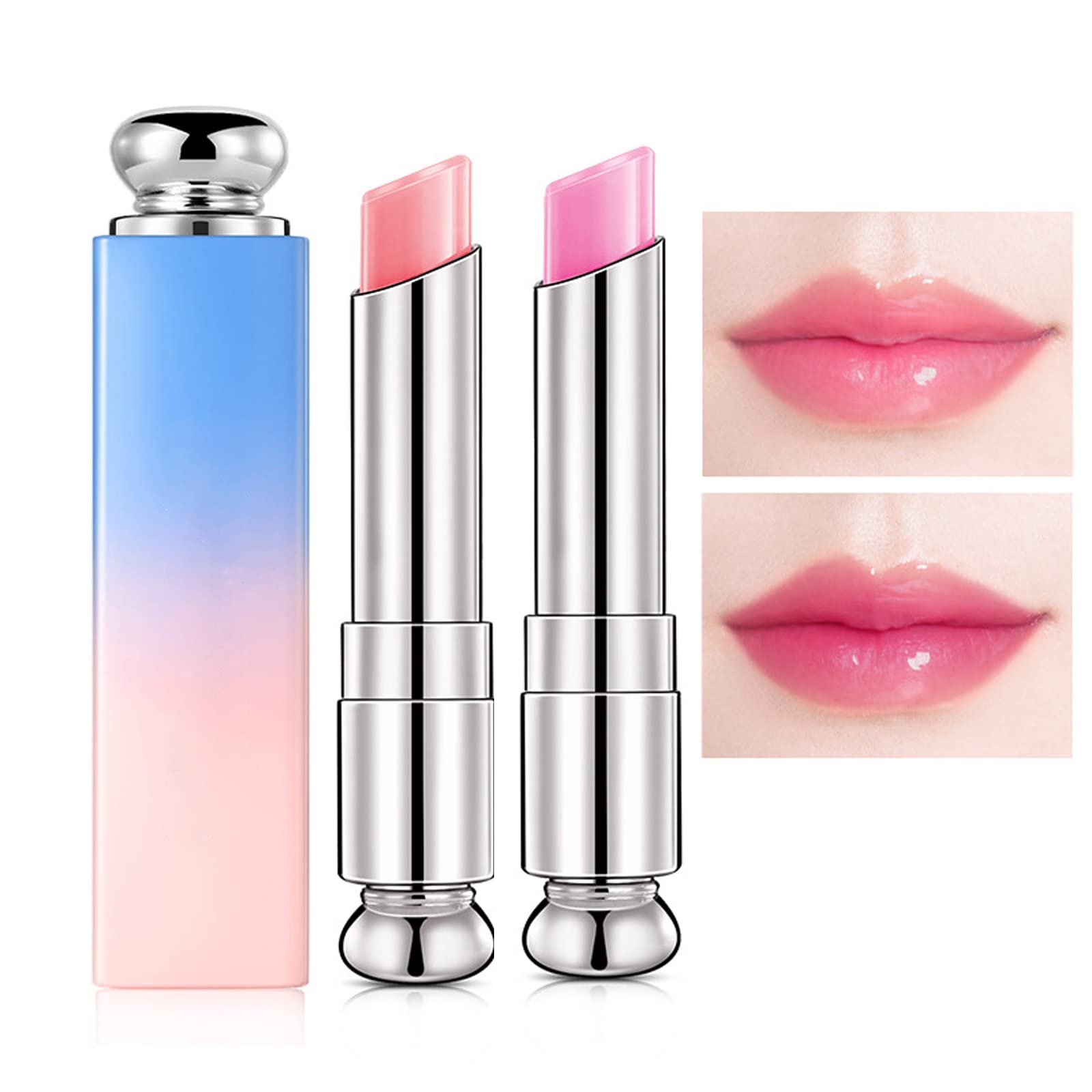 GEEWHILE Tinted Lip Balm Moisturizing Lip Gloss Colour Changing Lip Balm, Long lasting Moisturizing Lipstick Pink, Non Stick Lipgloss for Lip Repair 2Pcs