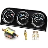 MAIMEIMI Triple Gauge Set Volt Water Temp Oil Pressure 2-1/16" for 12V Car | 2'' 52mm 3 in1 Auto Gauges Dashboard Kit with 8-16V Voltmeter 100-250℉ Water Temp Gauge 0-100 psi Oil Pressure Gauge &amp; Sensor