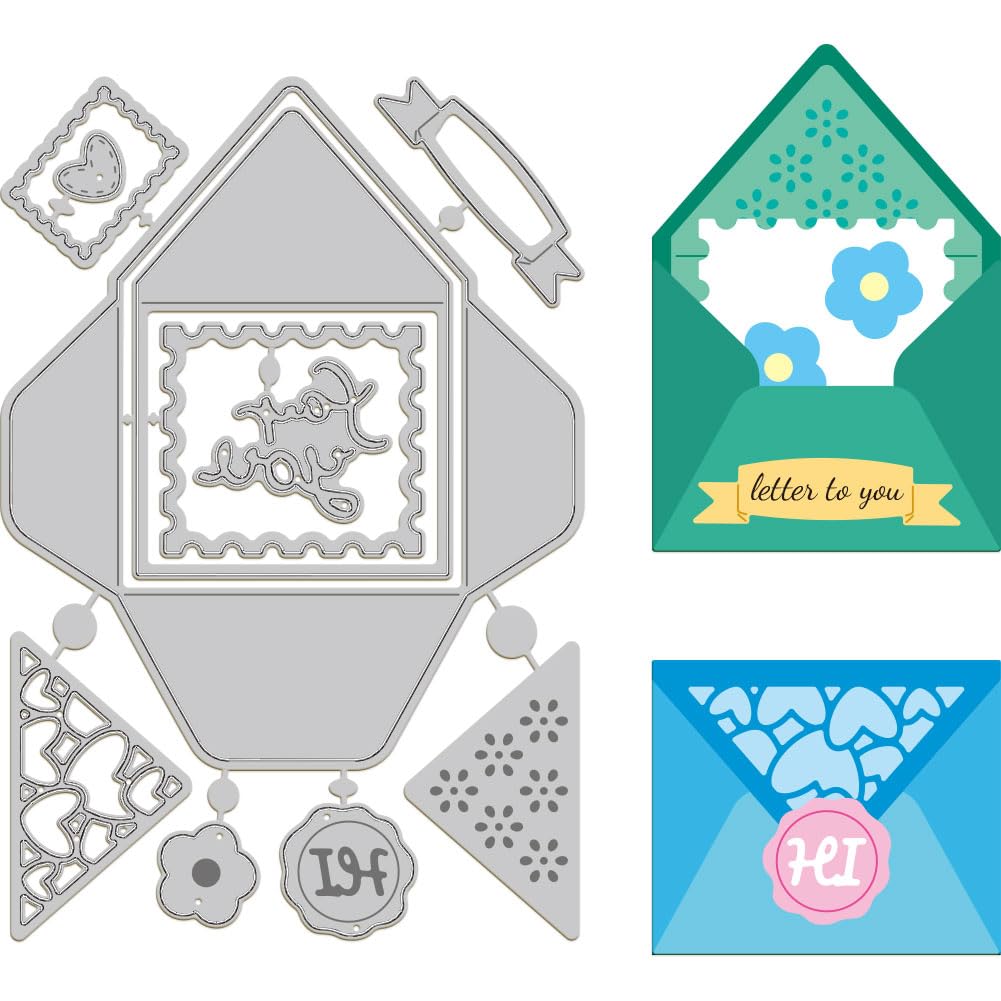 GLOBLELAND Envelope Cutting Dies Metal Envelope Die Cuts Rectangle Frame Envelopes Cutting Dies Cut Stencil for DIY Scrapbooking Photo Album Decorative Embossing Paper Card 6.3x4.3inch