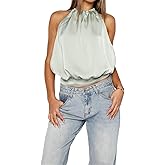 Womens Satin Halter Backless Top Sexy Sleeveless Tank Shirt Party Club Going Out Tops