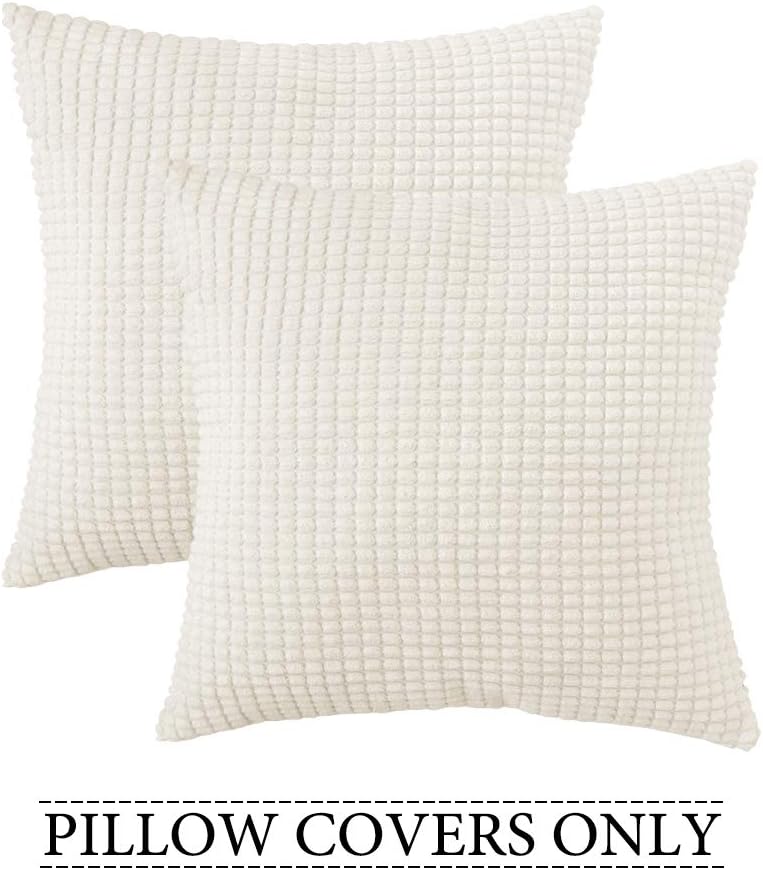 MIULEE Pack of 2 Christmas Decorative Throw Pillow Covers Soft Corduroy Solid Cushion Case Cream White Pillow Cases for Couch Sofa Bedroom Car 18 x 18 Inch 45 x 45 cm: Home & Kitchen
