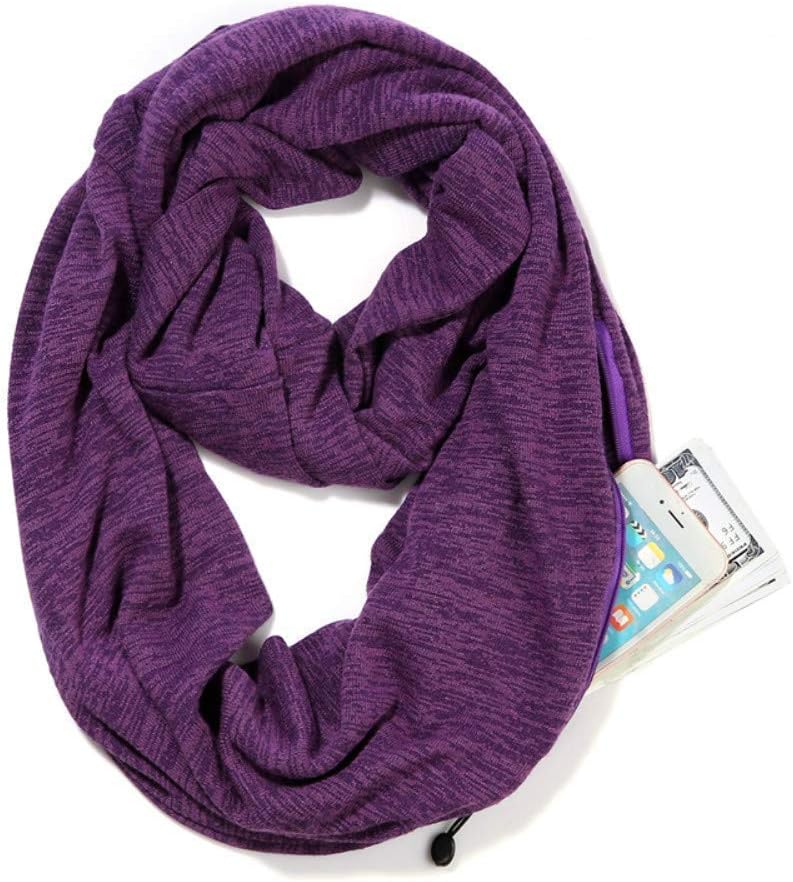 Lanmei Infinity Scarf with Hidden Zipper Pocket for Women Girls - Soft Stretchy Convertible Pocket Scarf