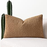 MIULEE Textured Boucle Throw Pillow Cover Brown Accent Solid Lumbar Pillow Case Decorative Vintage Soft Pack of 1 Couch Cushion Mid Century Chair Sofa Bedroom Livingroom Home Decor,12x20 Inch