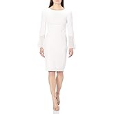 Calvin Klein Women's Long Chiffon Trim Belle Sleeve Knee Length Crepe Sheath Dress