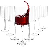 Elsjoy Set of 8 Acrylic Square Wine Glass, 14 oz Unbreakable Wine Glasses with Long Stem Reusable Cylinder Red Wine Goblet, Shatterproof Wine Stemware for Party, Dinner, Wedding
