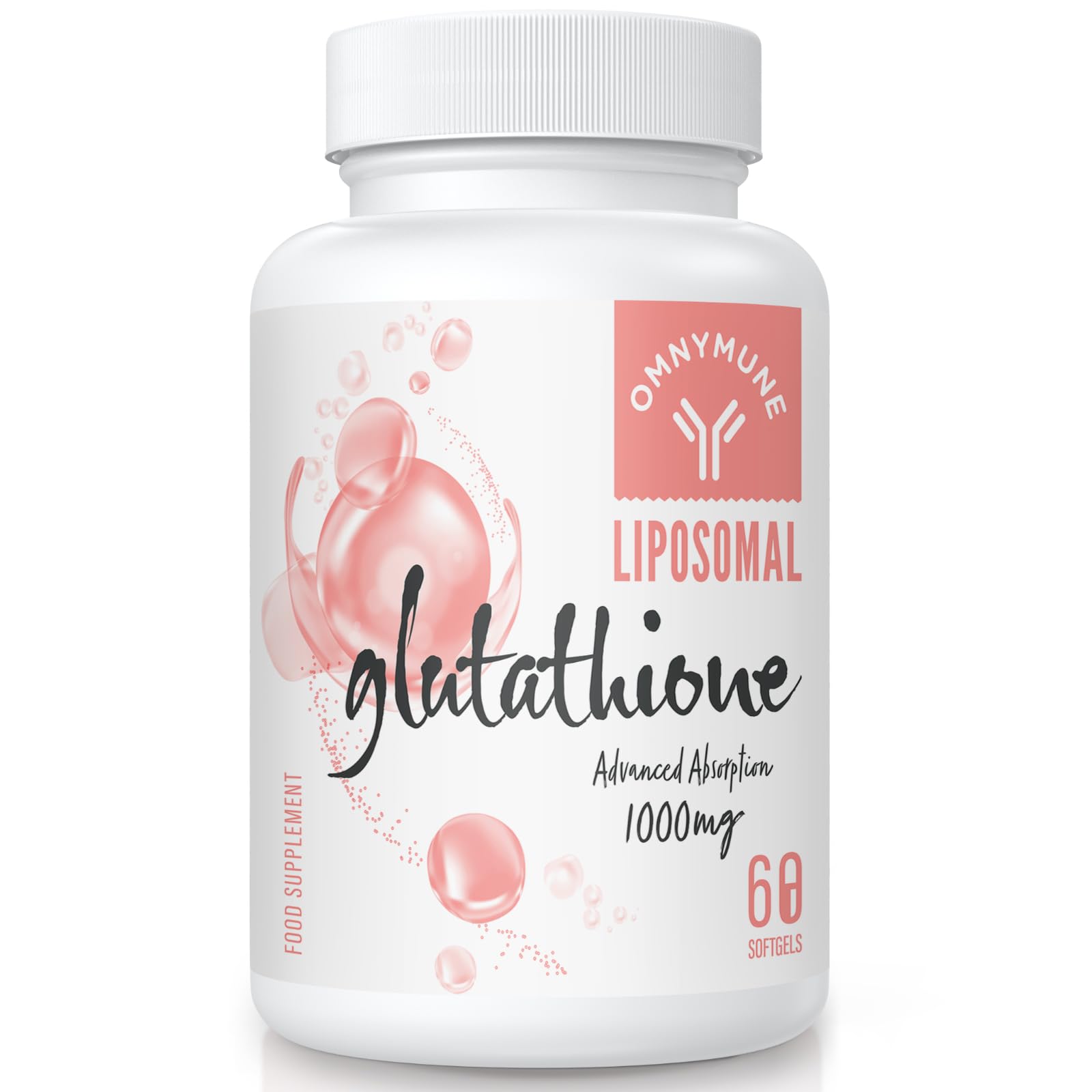 Liposomal Glutathione Supplement 1000mg, Reduced Glutathione Softgels with Vitamin C, for Anti-Aging, Detox, Brain, Immune Health, Better Absorption, L-Glutathione 60 Capsules per Bottle