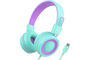 Bywulanda Upgrade USB Type C Kids Headphone for School, 94dB Safe Volume Limited, HD Stereo Sound, Foldable Lightweight On-Ear Headphones for Boys/Girls/Students/Tablet/Travel(Mint Green)