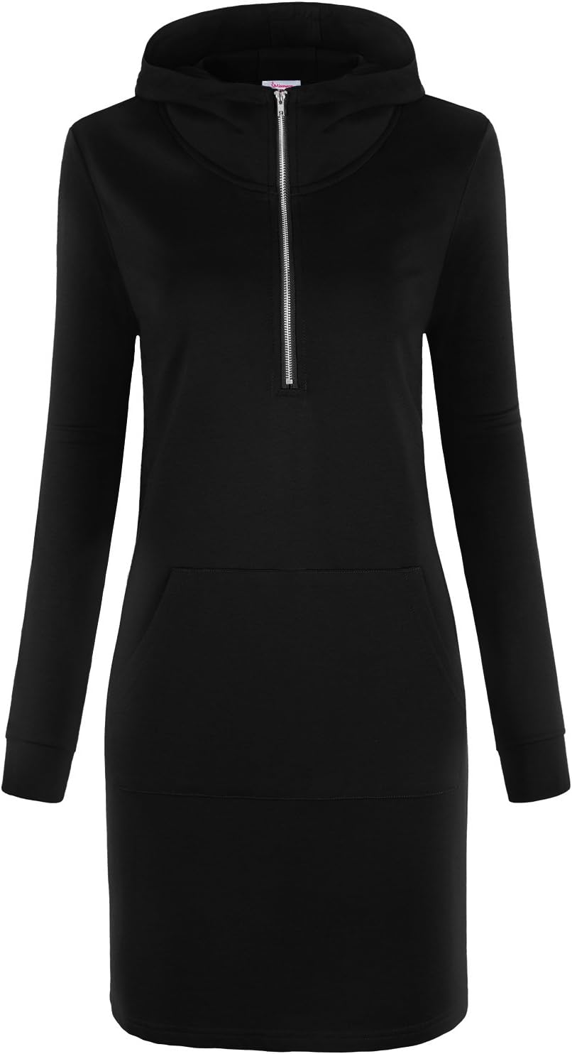 Misswor Womens Long Sleeve Half Zip Mock Neck Casual Hoodie/Dress with Pockets