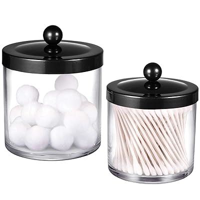Buy Premium Quality Plastic Apothecary Jars Qtip Holder Bathroom Vanity Countertop Storage Organizer Canister Clear Acrylic For Cotton Swabs Rounds Balls Makeup Sponges Bath Salts 2 Pack Black Online In Nigeria B083wltm6d