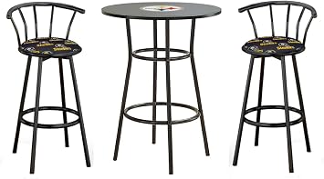 Amazon Com The Furniture Cove New Size Counter Height 36 Tall Black Bar Table With Glass Top And 2 24 Black Barstools That Feature Your Favorite Football Team Logo Steelers Black Furniture Decor