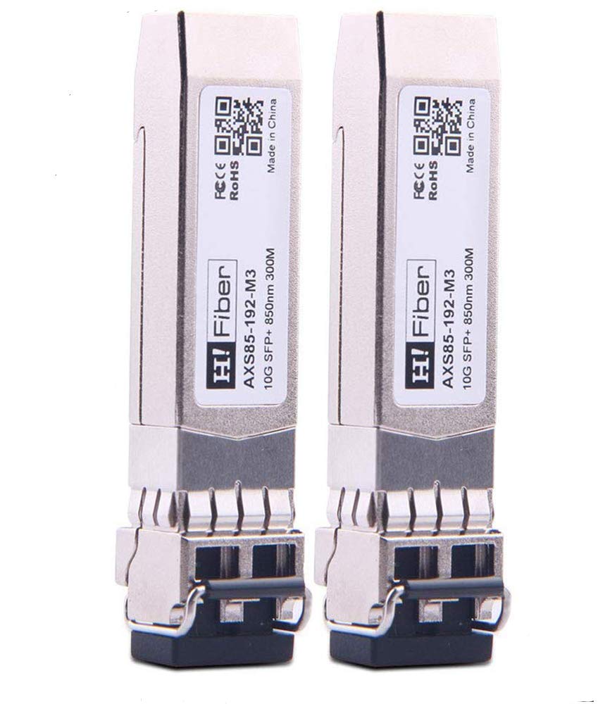 【2Pack】 H!Fiber.com 10G SFP+ SR Module, 10G/S SFP+ Multimode Transceiver(300m, 850nm), 10Gbase SFP+ SR LC Module for HP J9150A