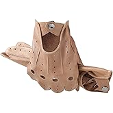 LIBO Genuine Leather Driving Gloves for Men Women, Unlined Full Finger Motorcycle Gloves, Button Closure (Non Touchscreen)