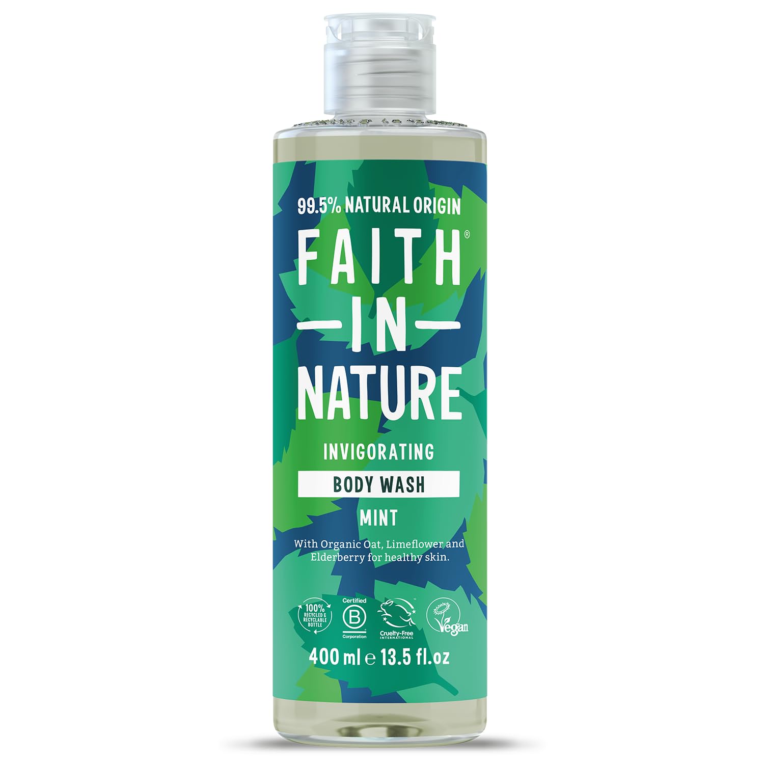 Faith In Nature Natural Mint Body Wash, Invigorating Shower Gel, Vegan & Cruelty Free, No SLS or Parabens, 400m
