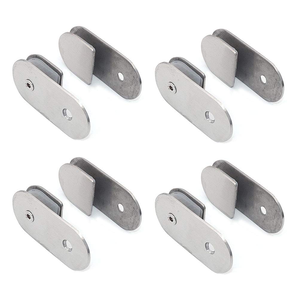 Set of 8 NUZAMAS 180 Degree 304 Stainless Steel Glass Clamps, Glass Brackets, Wall-to-Glass Shelf Support Wall Mounted, Fits 8-12MM Thickness Glass Panel, Brushed, Bathroom Shower Installations