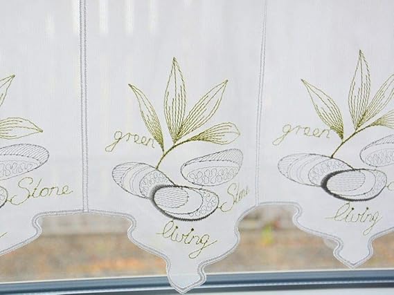 florentina Raffrollo Clipprollo Scheibengardine | Zen Entspannung Stone | Höhe 170cm | hellgrün/grau Bestickt | nach Maß